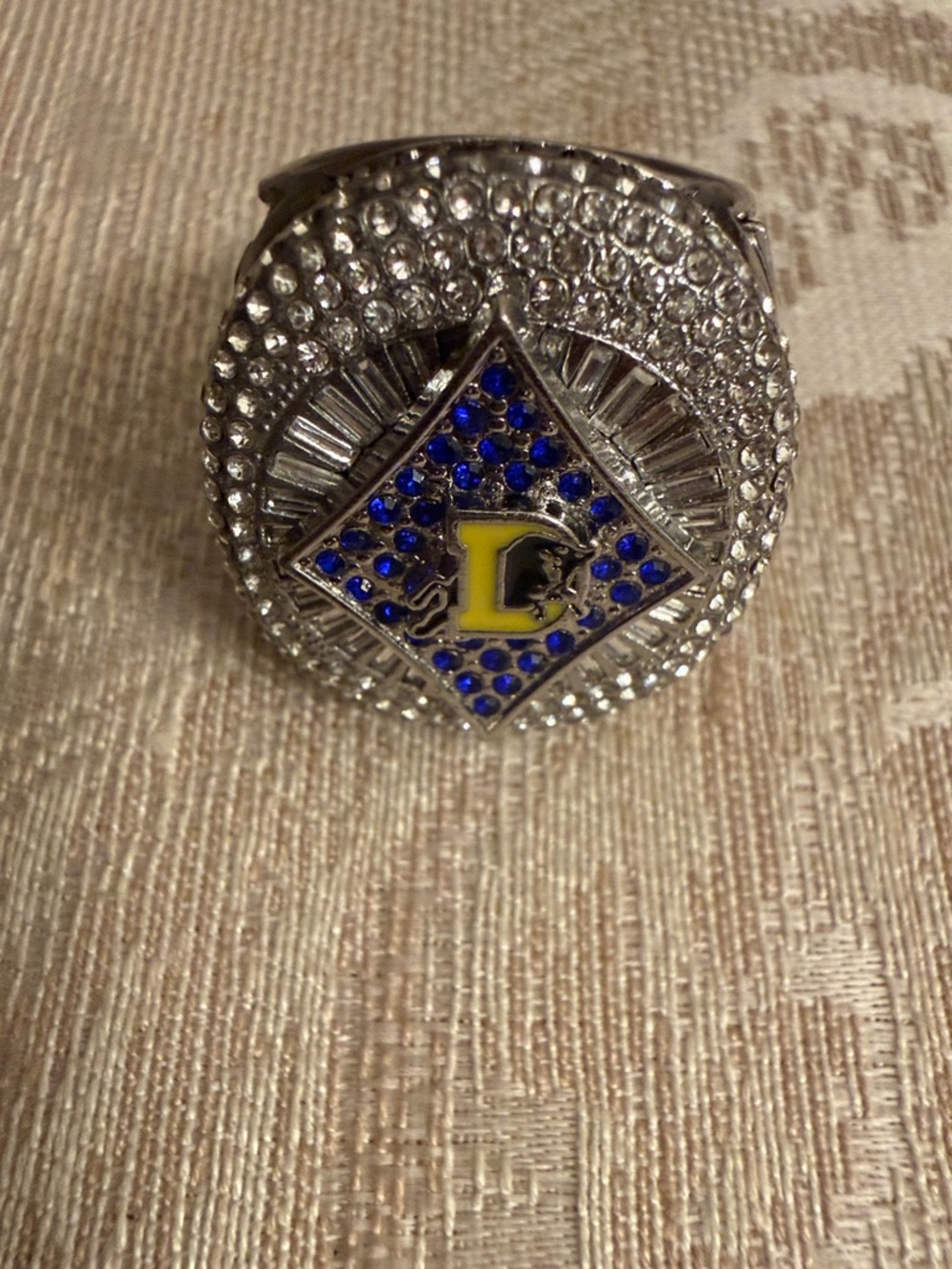 Men’s Silver-tone Championship Ring with Blue Enamel Accent
